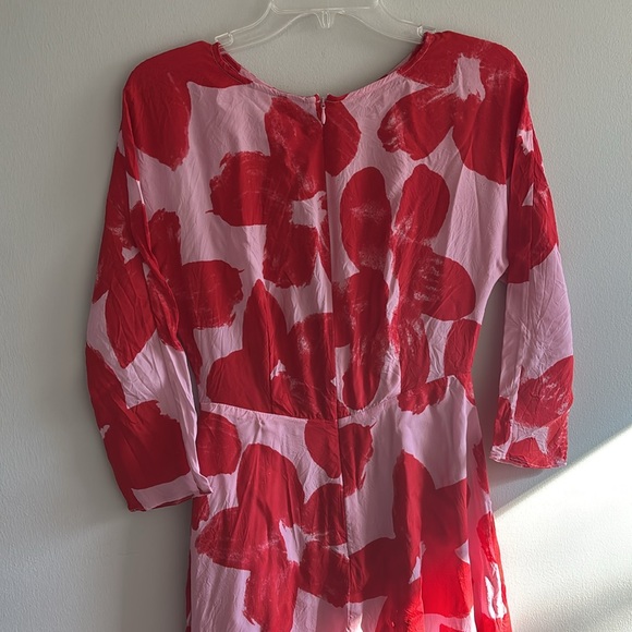 Gorman Australia red pink silk blend painted floral sheer midi dress - Picture 7 of 11